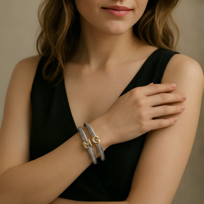 Initial Personalized Customization DIY A-Z Letter Cable Cuff Jewelry Personalized Christmas Gift for Women, Two-Tone Open Bangle Bracelet