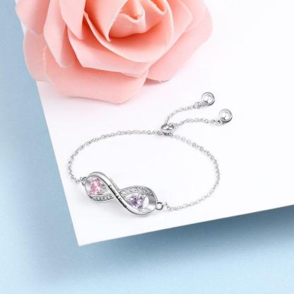Adjustable Infinity Diamond Sterling Silver Bracelet - 2 Custom Names & Birthstones - Personalized Jewel