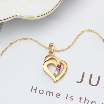 All My Heart Gold Plated Sterling Silver Necklace - 3 Birthstone & Custom Names - Personalized Jewel
