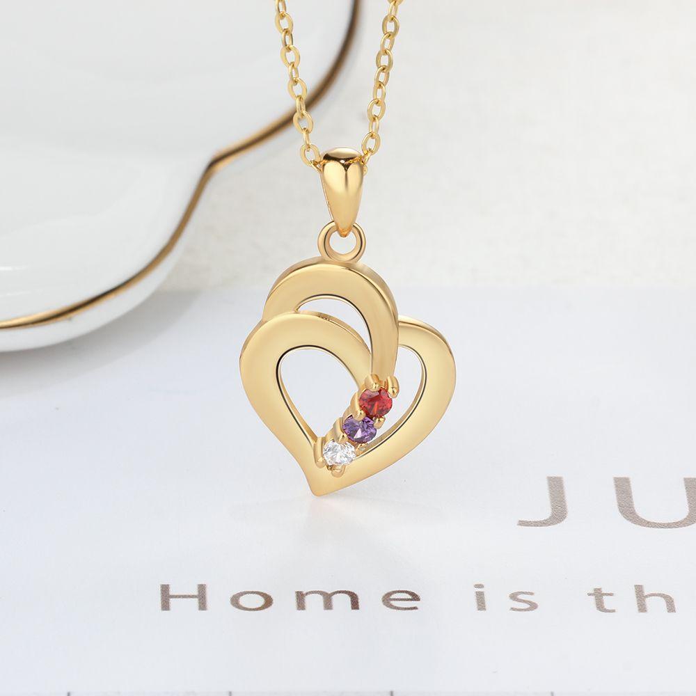 All My Heart Gold Plated Sterling Silver Necklace - 3 Birthstone & Custom Names - Personalized Jewel