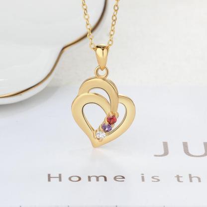 All My Heart Gold Plated Sterling Silver Necklace - 3 Birthstone & Custom Names - Personalized Jewel