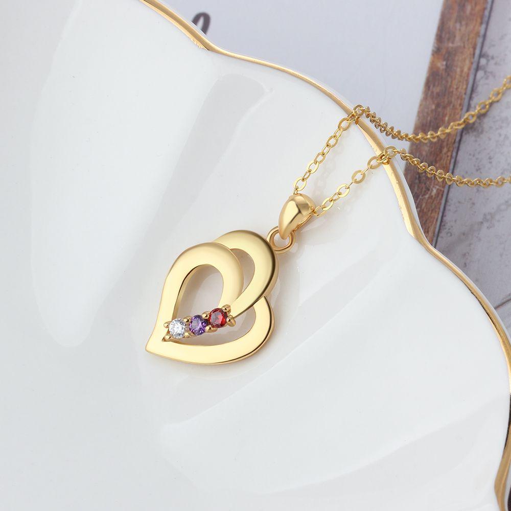All My Heart Gold Plated Sterling Silver Necklace - 3 Birthstone & Custom Names - Personalized Jewel