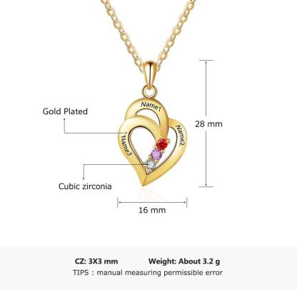 All My Heart Gold Plated Sterling Silver Necklace - 3 Birthstone & Custom Names - Personalized Jewel
