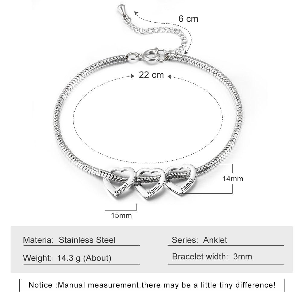 Anklets for Women- Customized Anklets for Women Heart charm Anklets - Personalized Jewel