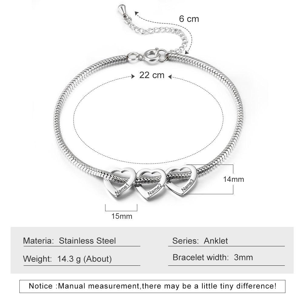 Anklets for Women- Customized Anklets for Women Heart charm Anklets - Personalized Jewel