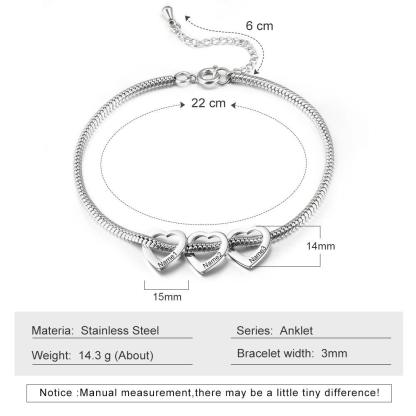 Anklets for Women- Customized Anklets for Women Heart charm Anklets - Personalized Jewel