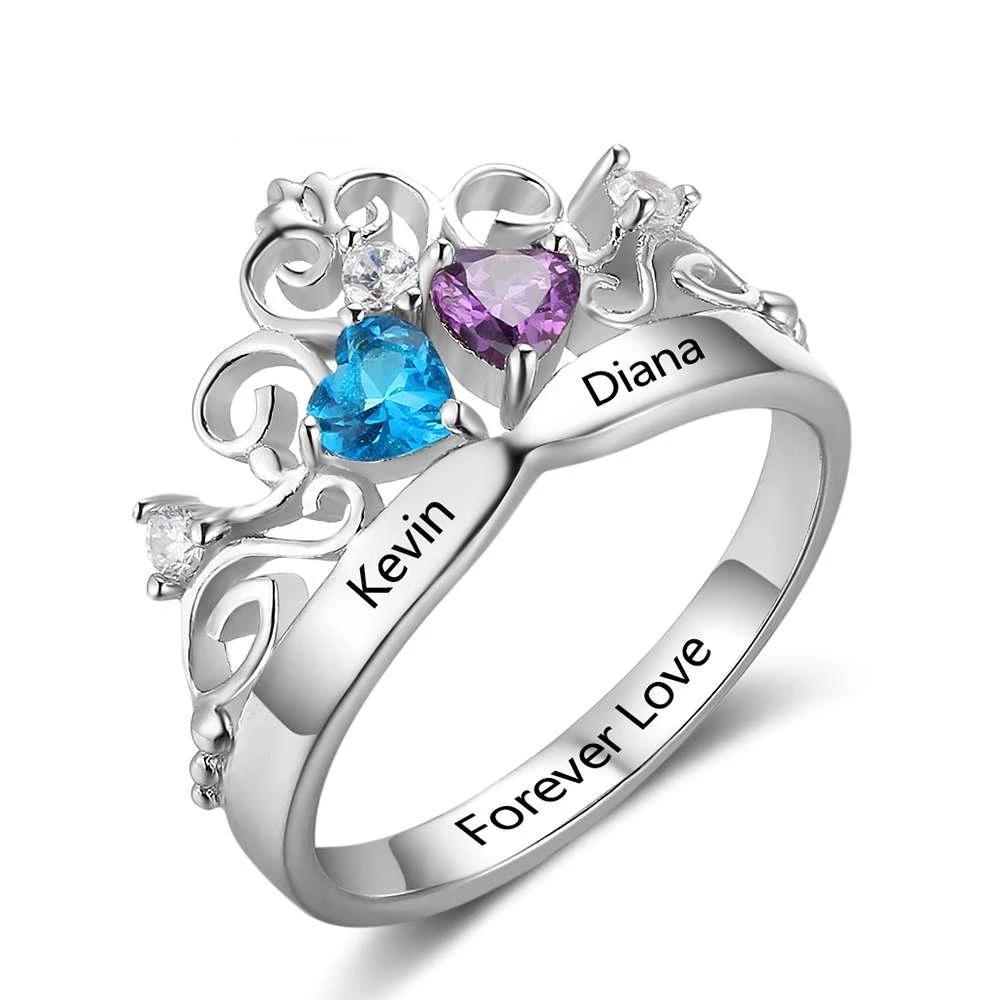 Art Pattern Birthstone Engraved Jewelry for Women - Sterling Silver Jewelry for Women - Anniversary Gift for Women - Crown Design Jewelry for Women - Personalized Jewel