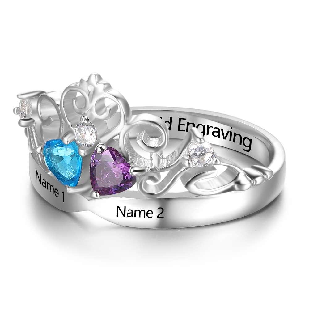 Art Pattern Birthstone Engraved Jewelry for Women - Sterling Silver Jewelry for Women - Anniversary Gift for Women - Crown Design Jewelry for Women - Personalized Jewel