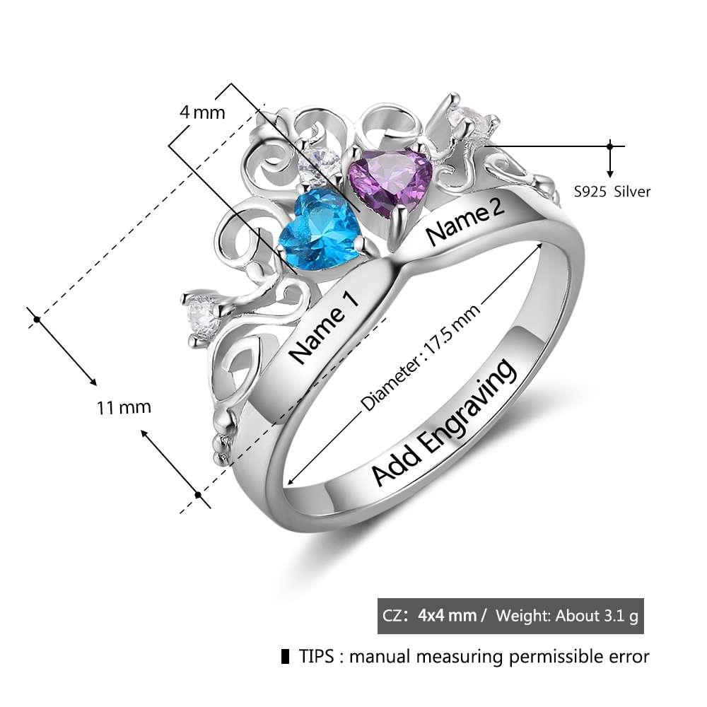 Art Pattern Birthstone Engraved Jewelry for Women - Sterling Silver Jewelry for Women - Anniversary Gift for Women - Crown Design Jewelry for Women - Personalized Jewel
