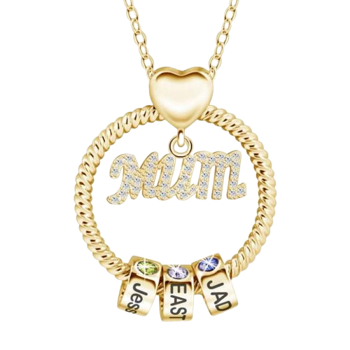 Personalized Family Pendant Necklace With Name Beads And Birthstone