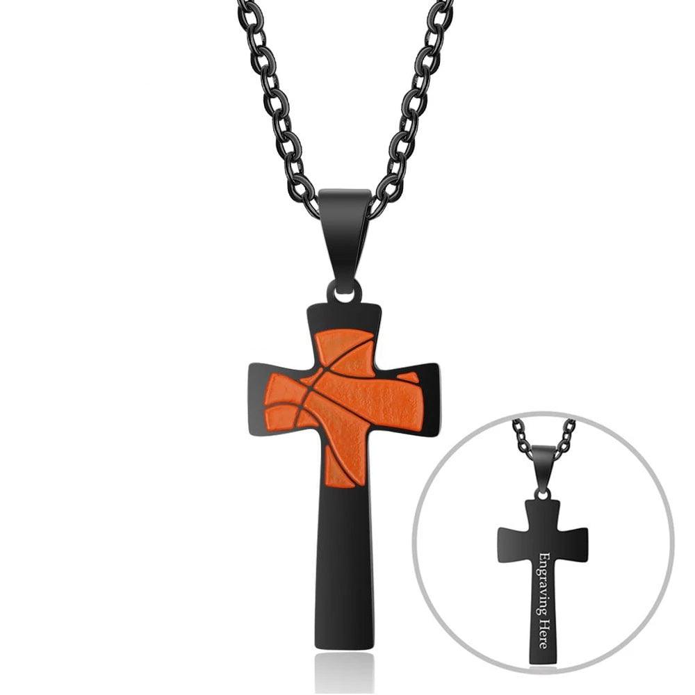 Basketball Pattern Cross Shape Personalized Pendant Necklace-Personalized Jewels