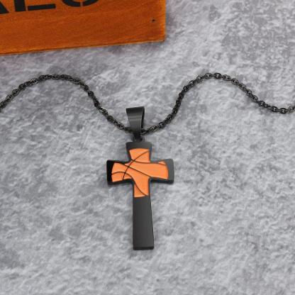 Basketball Pattern Cross Shape Personalized Pendant Necklace-Personalized Jewels