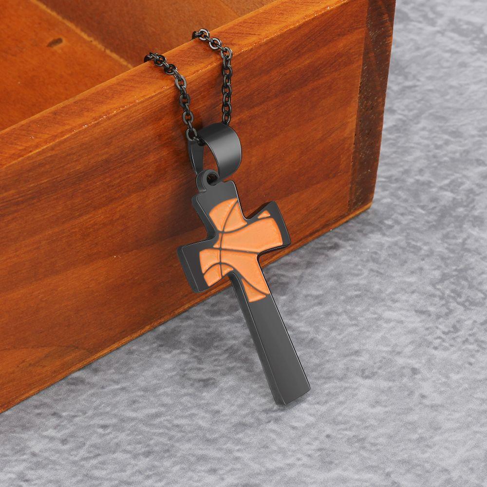 Basketball Pattern Cross Shape Personalized Pendant Necklace-Personalized Jewels