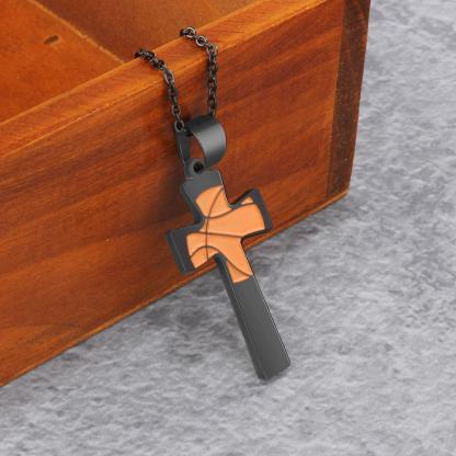 Basketball Pattern Cross Shape Personalized Pendant Necklace-Personalized Jewels