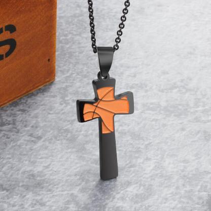 Basketball Pattern Cross Shape Personalized Pendant Necklace-Personalized Jewels