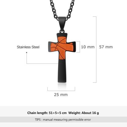 Basketball Pattern Cross Shape Personalized Pendant Necklace-Personalized Jewels
