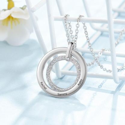 Beautiful Zirconia Inlaid Necklace for Women, Classic Round Pendant Style Necklace, 3-Name Engraving Pendant for Women - Personalized Jewel
