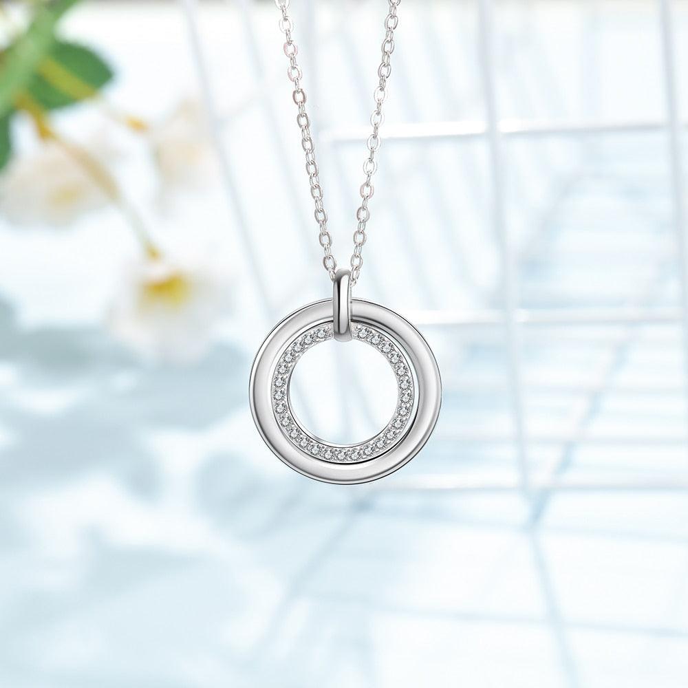 Beautiful Zirconia Inlaid Necklace for Women, Classic Round Pendant Style Necklace, 3-Name Engraving Pendant for Women - Personalized Jewel