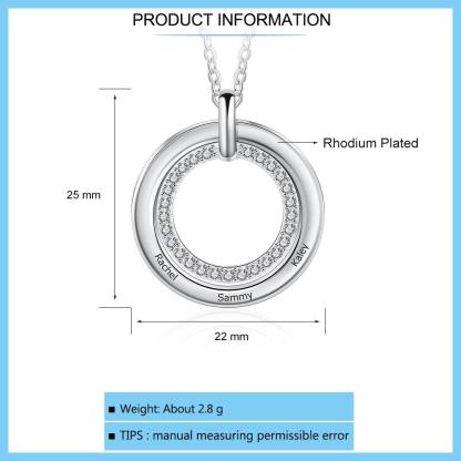 Beautiful Zirconia Inlaid Necklace for Women, Classic Round Pendant Style Necklace, 3-Name Engraving Pendant for Women - Personalized Jewel