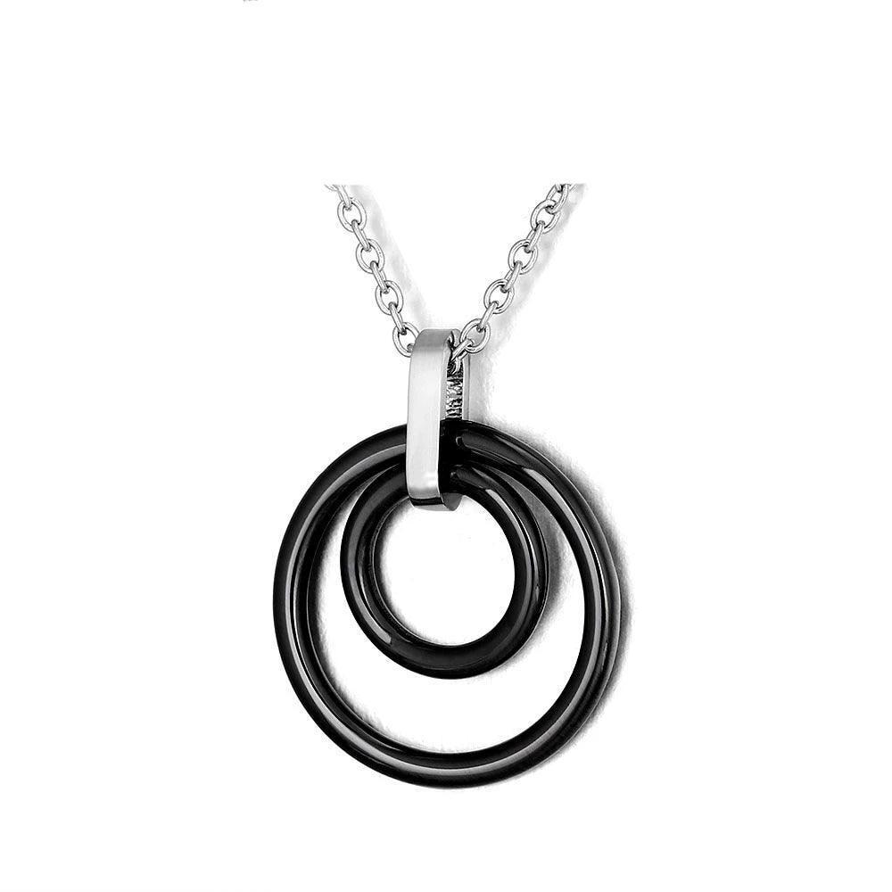 Black Stainless Steel Double Circle Ceramic Necklace - Stainless Steel Ceramic Necklace for Men & Women - Link Chain Necklace for Women - Double Circle Necklace - Personalized Jewel