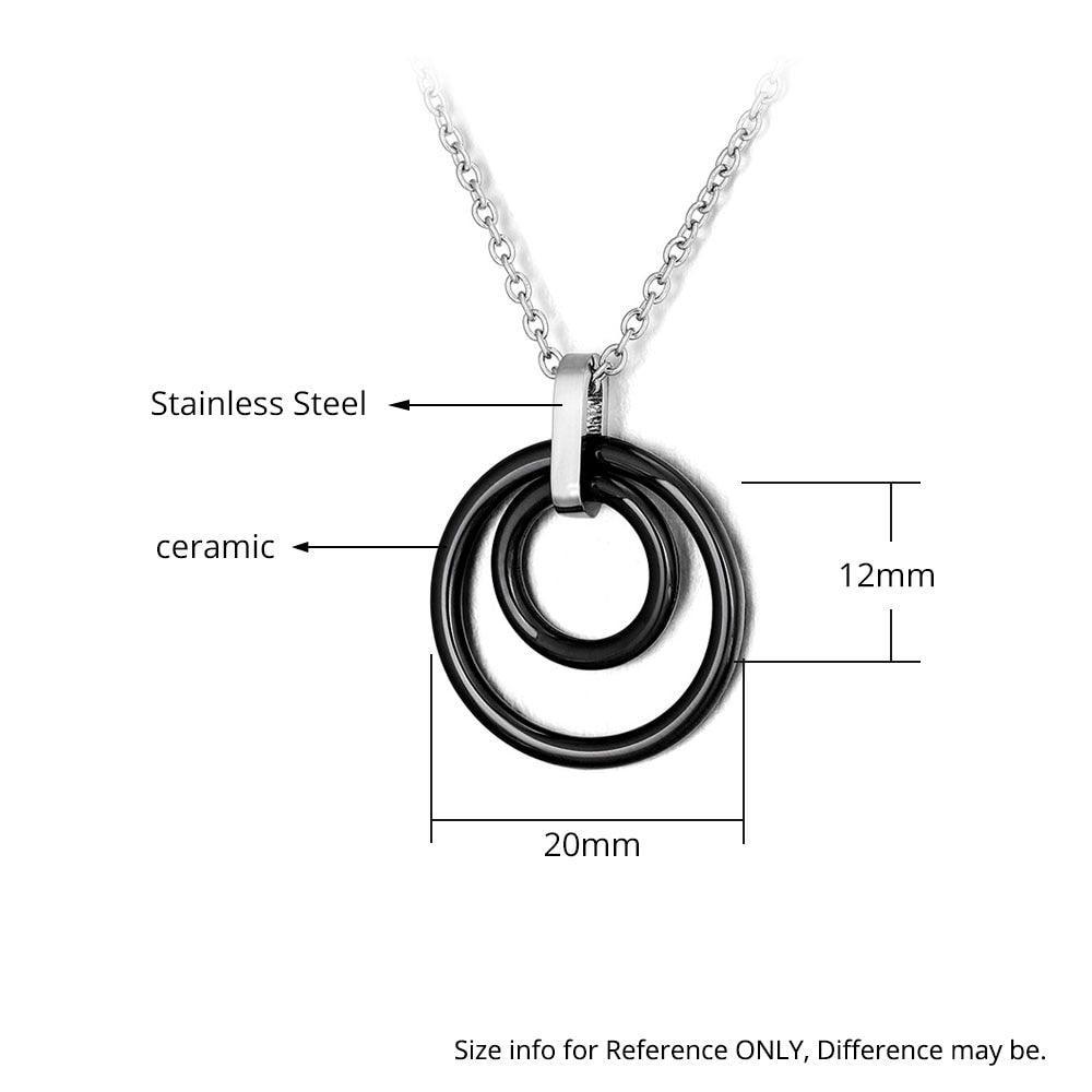 Black Stainless Steel Double Circle Ceramic Necklace - Stainless Steel Ceramic Necklace for Men & Women - Link Chain Necklace for Women - Double Circle Necklace - Personalized Jewel