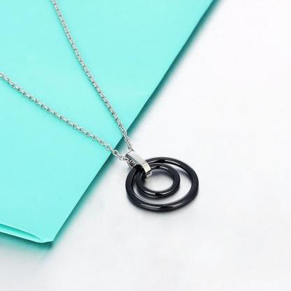 Black Stainless Steel Double Circle Ceramic Necklace - Stainless Steel Ceramic Necklace for Men & Women - Link Chain Necklace for Women - Double Circle Necklace - Personalized Jewel