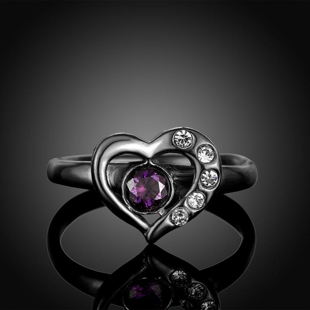 Black Titanium Steel Heart Rings for Women – Purple Cubic Zirconia – Trendy Party Jewelry Accessories - Personalized Jewel