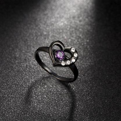 Black Titanium Steel Heart Rings for Women – Purple Cubic Zirconia – Trendy Party Jewelry Accessories - Personalized Jewel