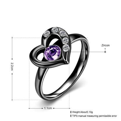 Black Titanium Steel Heart Rings for Women – Purple Cubic Zirconia – Trendy Party Jewelry Accessories - Personalized Jewel