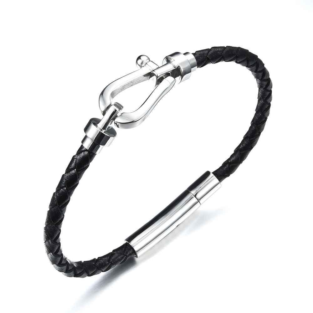Bracelets for Women - Stainless Steel and Cowhide Leather Rope Chain Bracelet - Magnetic Buckle - Trendy Design - Personalized Jewel