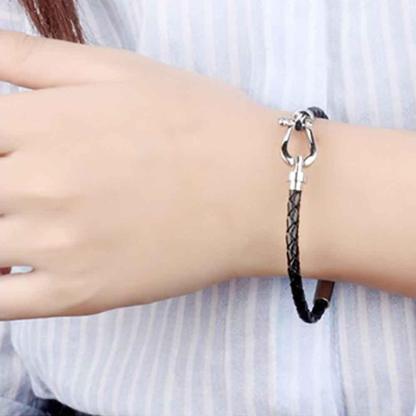 Bracelets for Women - Stainless Steel and Cowhide Leather Rope Chain Bracelet - Magnetic Buckle - Trendy Design - Personalized Jewel