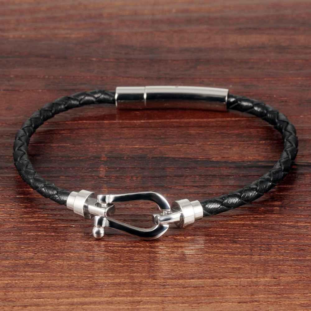 Bracelets for Women - Stainless Steel and Cowhide Leather Rope Chain Bracelet - Magnetic Buckle - Trendy Design - Personalized Jewel