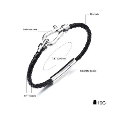 Bracelets for Women - Stainless Steel and Cowhide Leather Rope Chain Bracelet - Magnetic Buckle - Trendy Design - Personalized Jewel