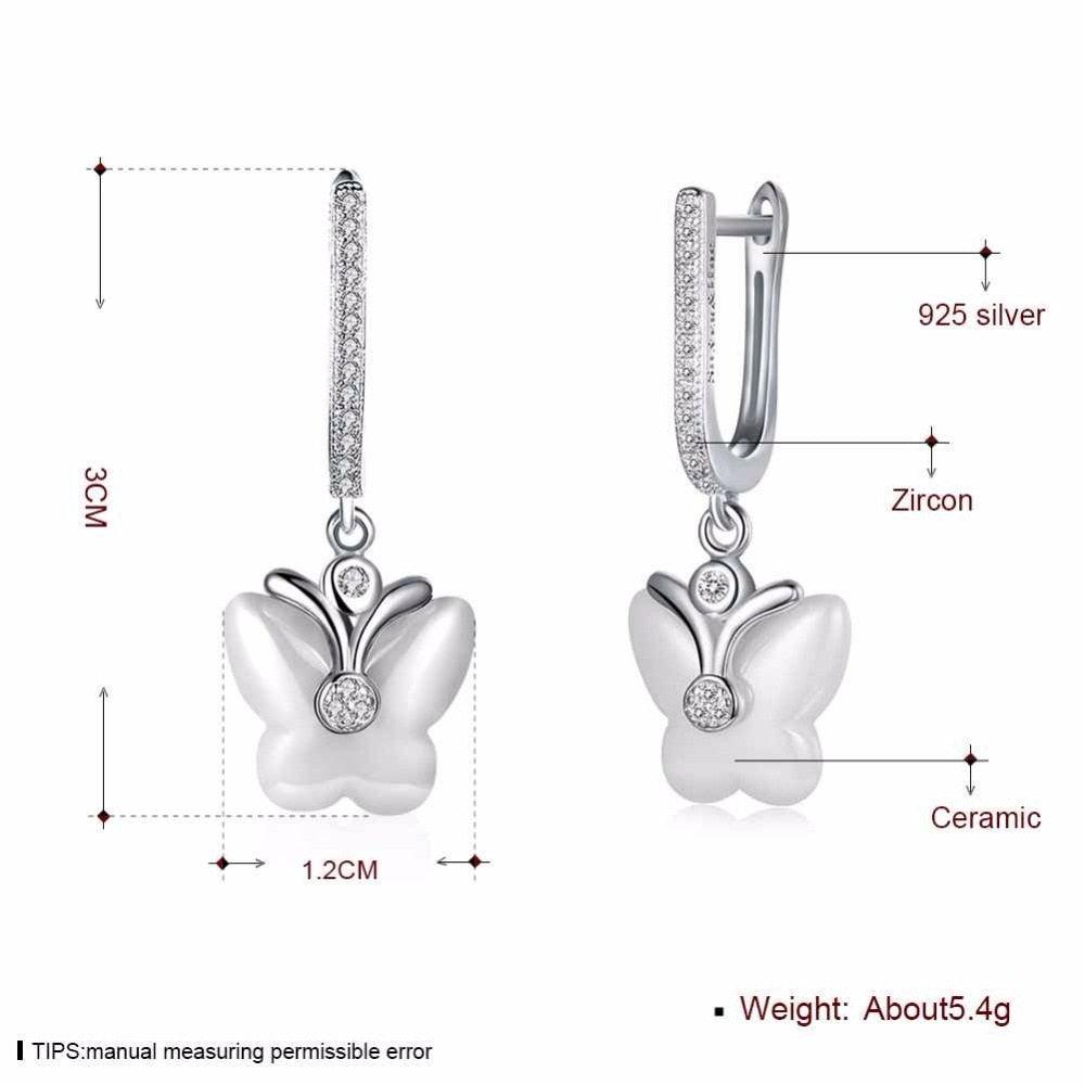 Butterfly Designed 925 Sterling Silver Earring, Ceramic Drop earring for Women, Best Gift for Her - Personalized Jewel