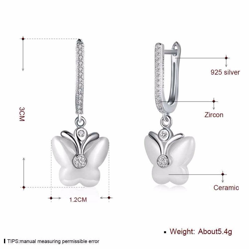 Butterfly Designed 925 Sterling Silver Earring, Ceramic Drop earring for Women, Best Gift for Her - Personalized Jewel