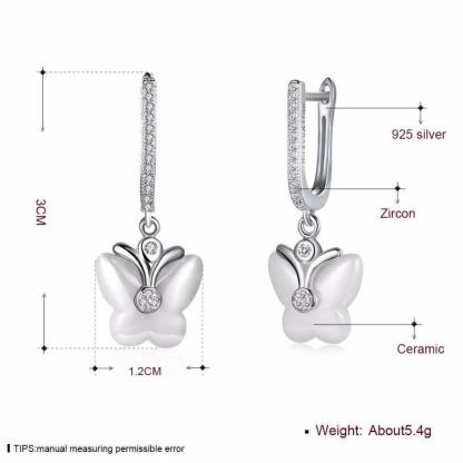 Butterfly Designed 925 Sterling Silver Earring, Ceramic Drop earring for Women, Best Gift for Her - Personalized Jewel