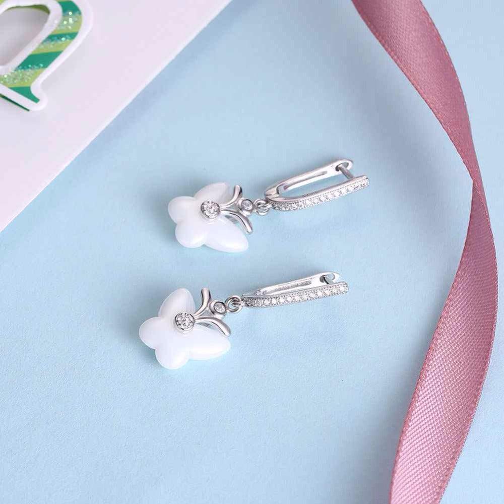 Butterfly Designed 925 Sterling Silver Earring, Ceramic Drop earring for Women, Best Gift for Her - Personalized Jewel