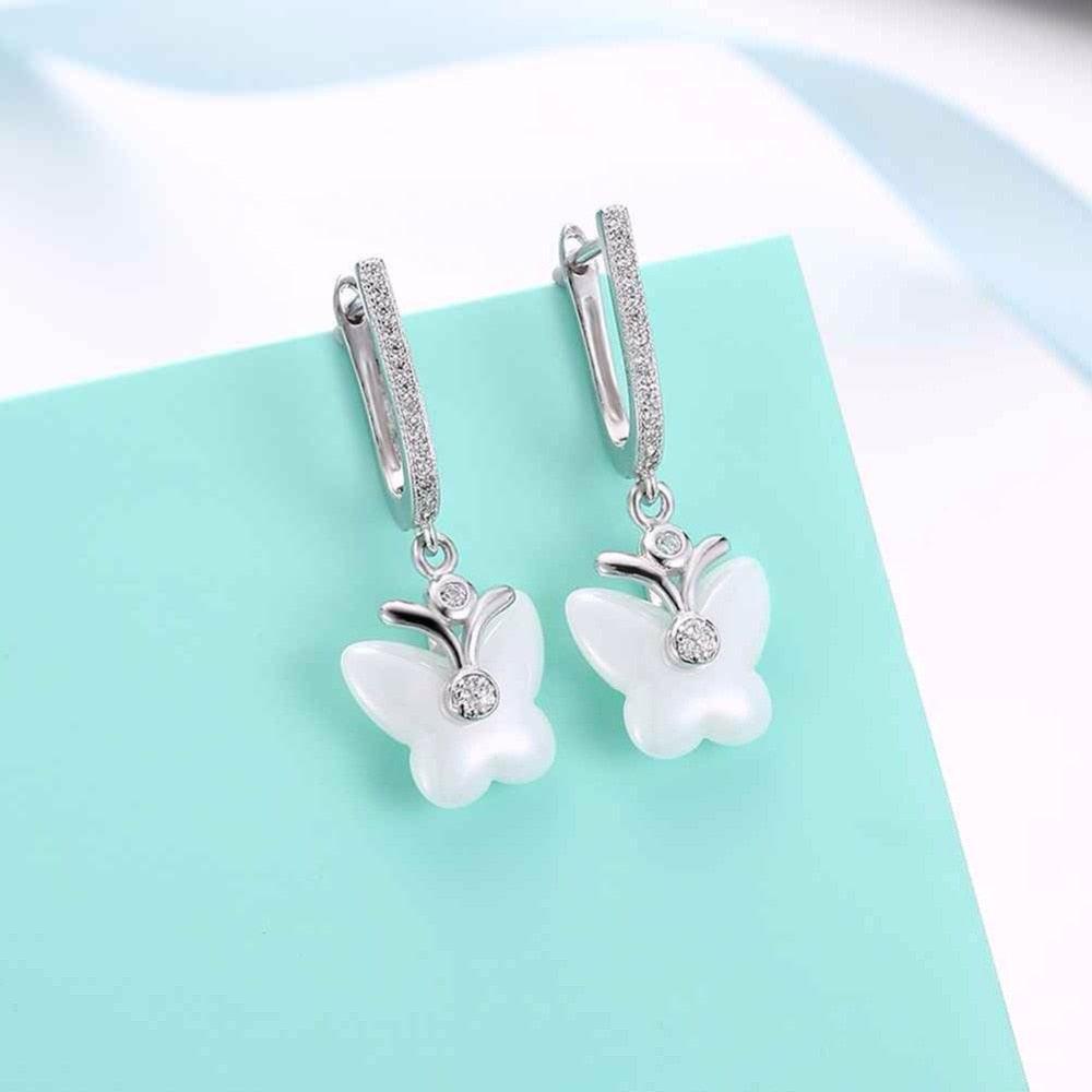 Butterfly Designed 925 Sterling Silver Earring, Ceramic Drop earring for Women, Best Gift for Her - Personalized Jewel