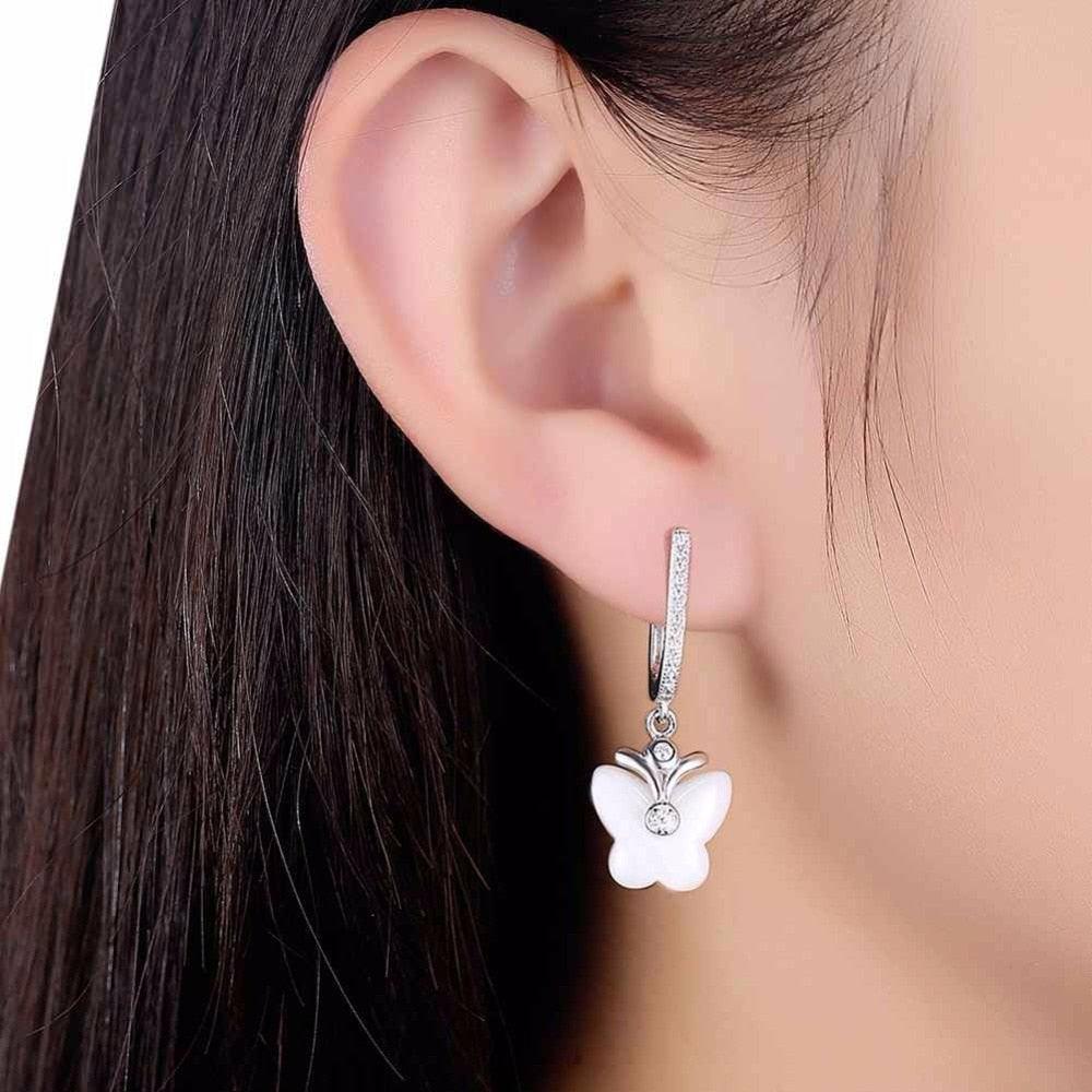 Butterfly Designed 925 Sterling Silver Earring, Ceramic Drop earring for Women, Best Gift for Her - Personalized Jewel