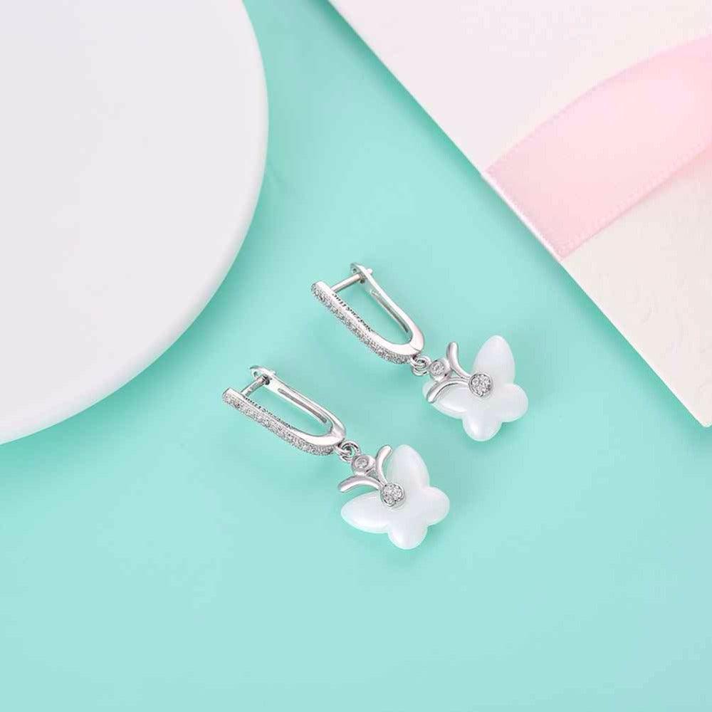 Butterfly Designed 925 Sterling Silver Earring, Ceramic Drop earring for Women, Best Gift for Her - Personalized Jewel