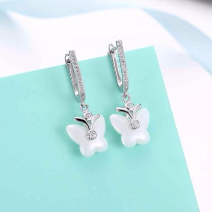 Butterfly Designed 925 Sterling Silver Earring, Ceramic Drop earring for Women, Best Gift for Her - Personalized Jewel