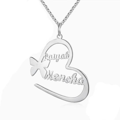 Butterfly Necklace for Women, Engraved Silver Pendant, 2-Name Engraving Silver Pendant for Women - Personalized Jewel