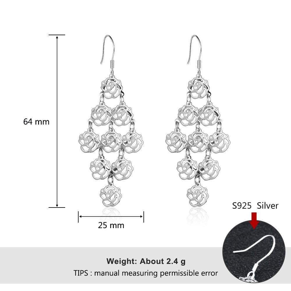 Chandelier Earring Flower Design 925 Sterling Silver Drop Earrings For Women Fashion Jewelry - Personalized Jewel
