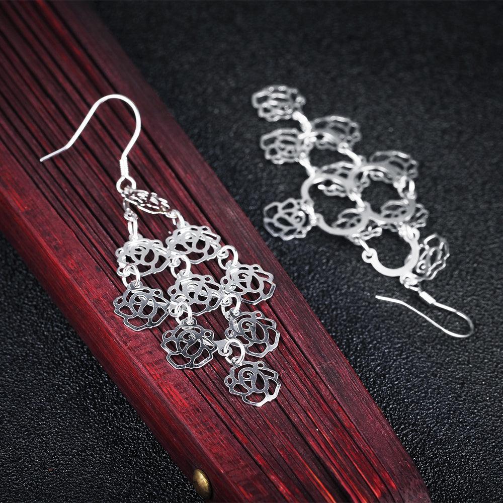 Chandelier Earring Flower Design 925 Sterling Silver Drop Earrings For Women Fashion Jewelry - Personalized Jewel