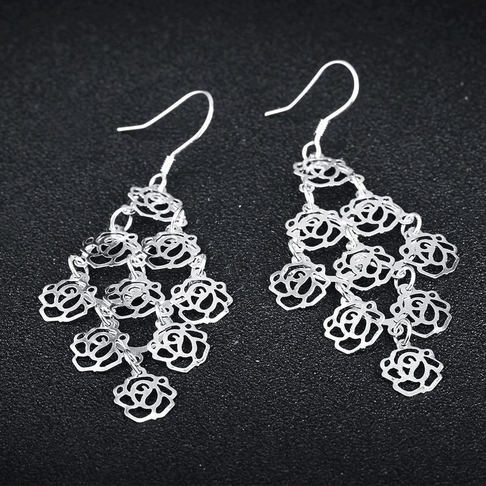 Chandelier Earring Flower Design 925 Sterling Silver Drop Earrings For Women Fashion Jewelry - Personalized Jewel