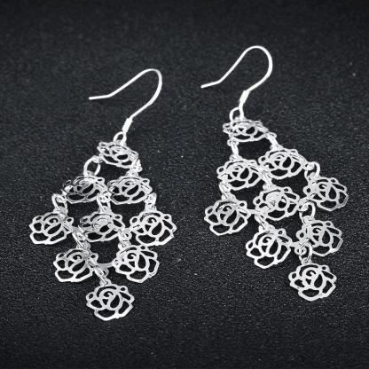 Chandelier Earring Flower Design 925 Sterling Silver Drop Earrings For Women Fashion Jewelry - Personalized Jewel