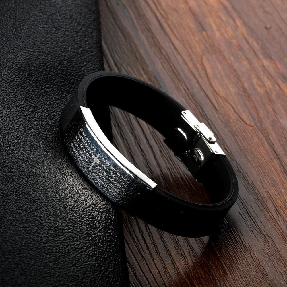 Christian Scripture Stainless Steel Bracelet for Men - Cross & Scripture Engraving Cuff Bracelet For Men-Personalized Jewels