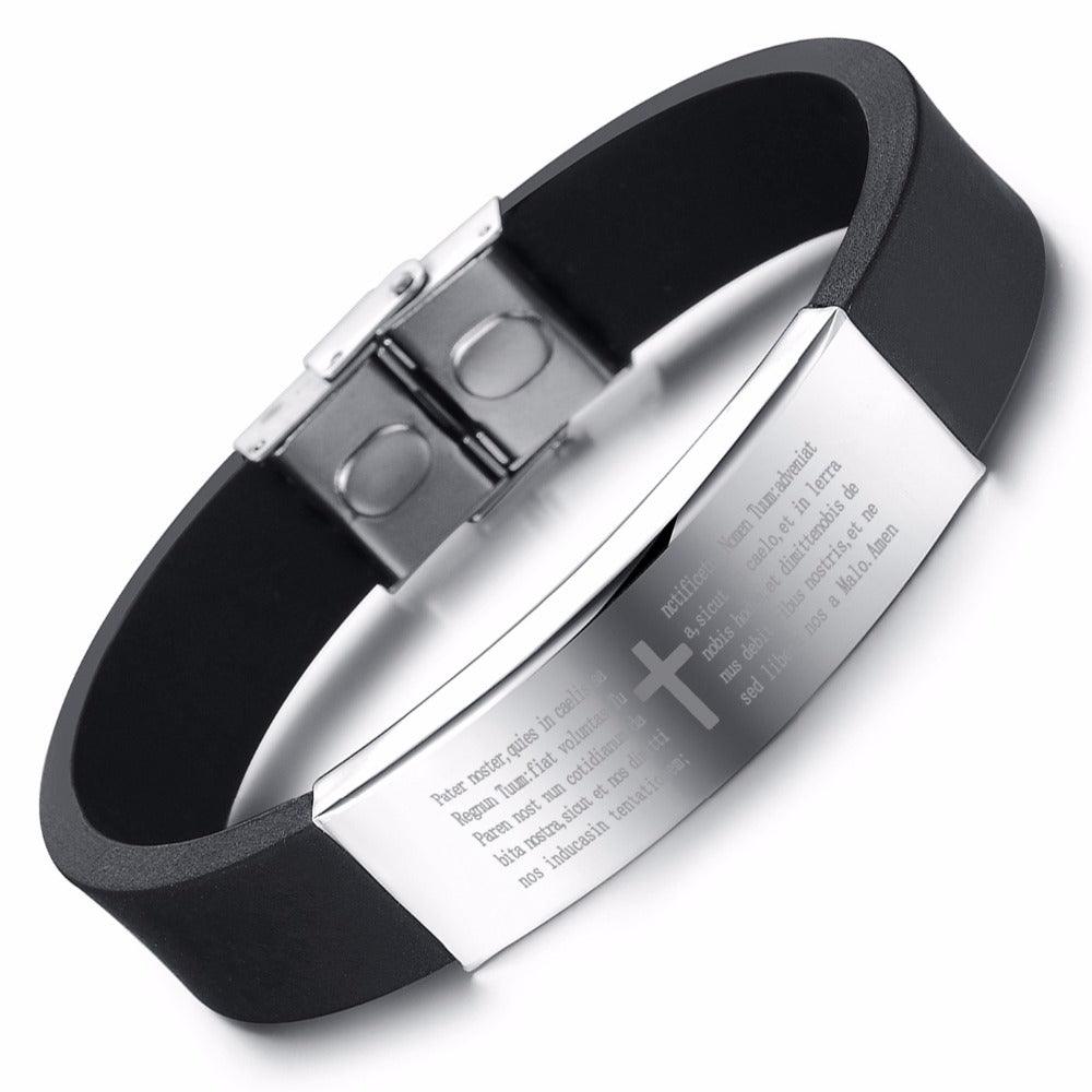 Christian Scripture Stainless Steel Bracelet for Men - Cross & Scripture Engraving Cuff Bracelet For Men - Personalized Jewel