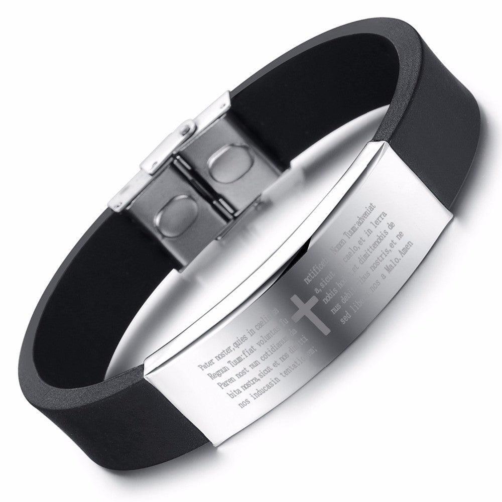 Christian Scripture Stainless Steel Bracelet for Men - Cross & Scripture Engraving Cuff Bracelet For Men - Personalized Jewel