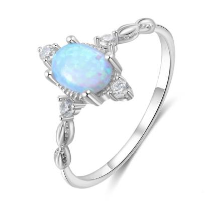 Classic 925 Sterling Silver Oval Shaped Opal Ring Solid Engagement Ring-Personalized Jewels